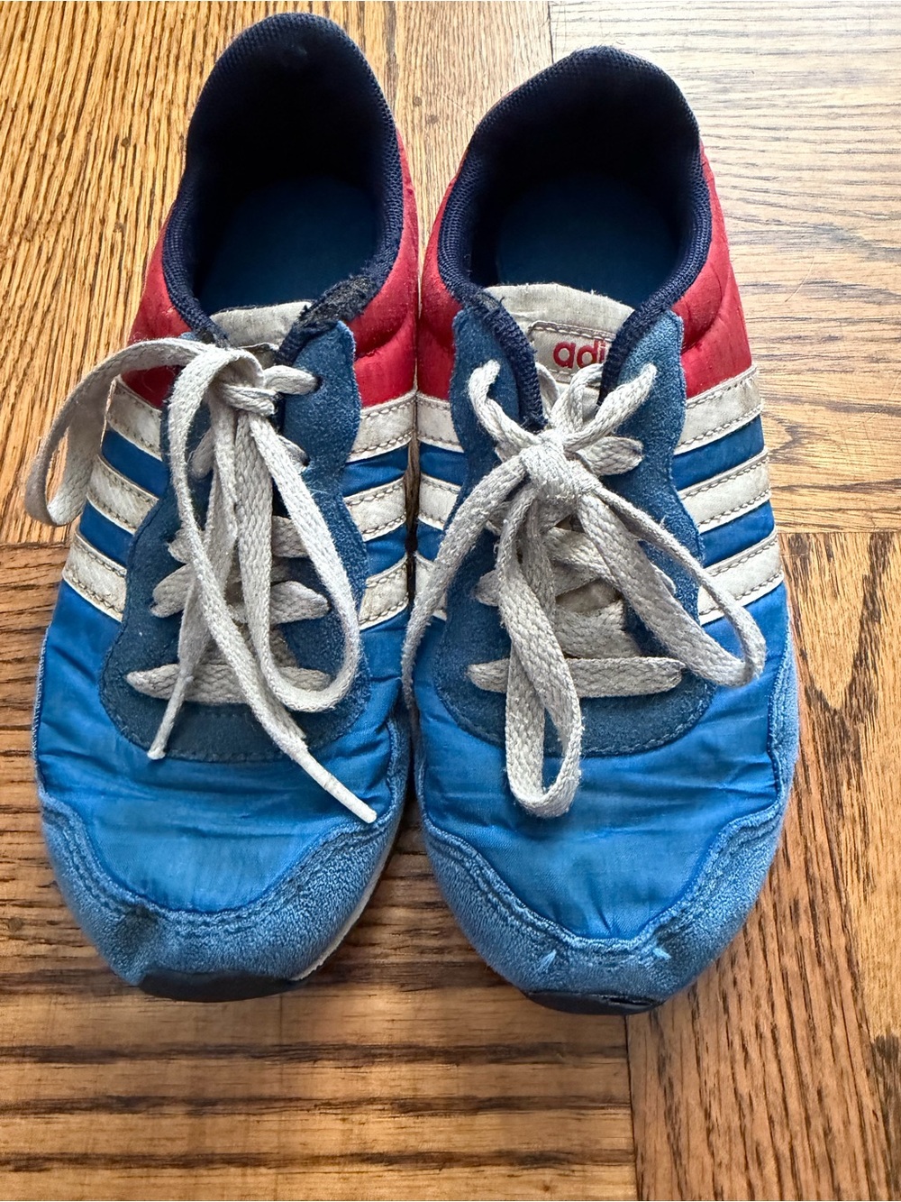 adidas Kids Blue & Red Lace-Up Sneakers with White Stripes